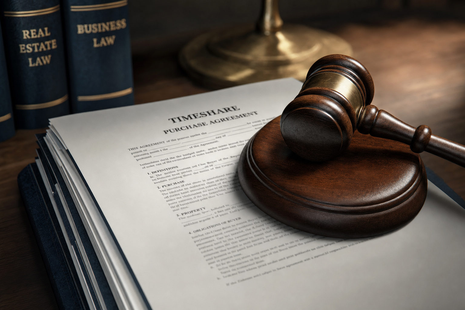 Gavel resting on timeshare contract documents symbolizing the Wyndham whistleblower fraud verdict