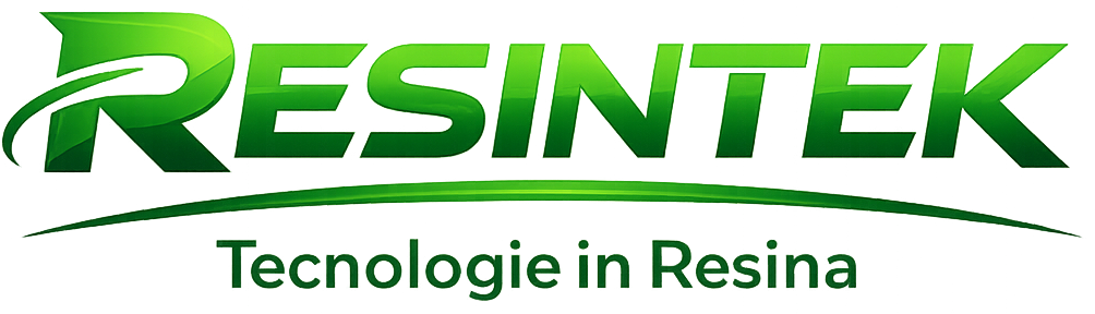 Logo for RESINTEK, green text, "Tecnologie in Resina" below.