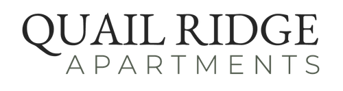 "Quail Ridge Apartments" logo in black text. "Quail Ridge" is above "Apartments."