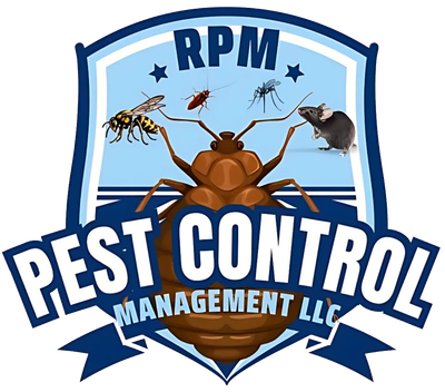 A logo for rpm pest control management llc