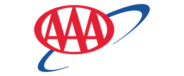 AAA logo with three red "A" letters inside a red oval, with a blue curved line.