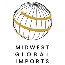 A logo for midwest global imports with a globe in the middle