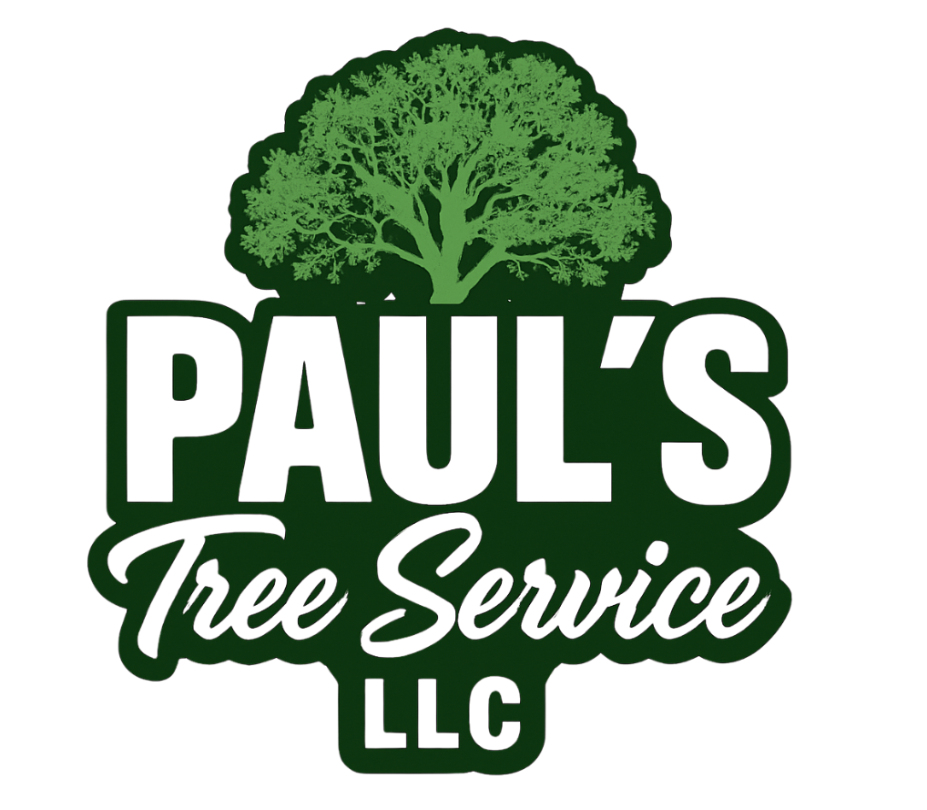 The logo for Paul 's Tree Service LLC has a tree on it.
