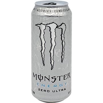 Silver Monster Energy Zero Ultra can with black logo.