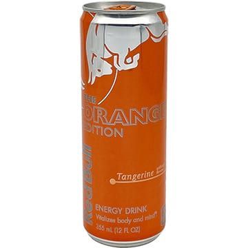 Orange Red Bull energy drink can with silver logo, tangerine flavor.