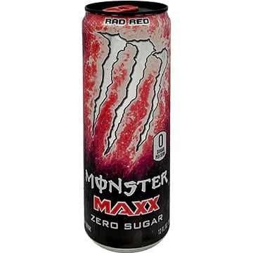 A red and black Monster MAXX Zero Sugar energy drink can with the Monster logo.