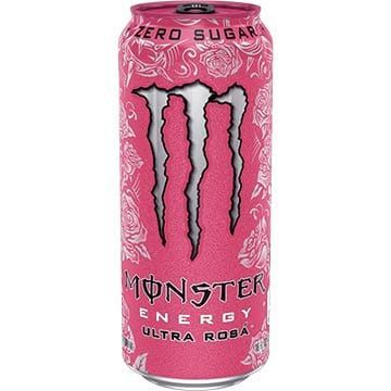 Pink Monster Energy Ultra Rosa can, zero sugar, with floral design and iconic logo.