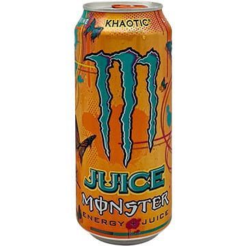 Monster Khaotic energy drink can, orange with blue Monster logo, 