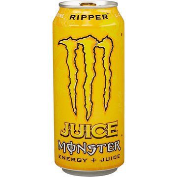 Yellow Monster Ripper Juice energy drink can with black claw design.