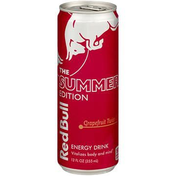 Red Bull Summer Edition Grapefruit Twist energy drink can. Red and white, with logo and flavor text.