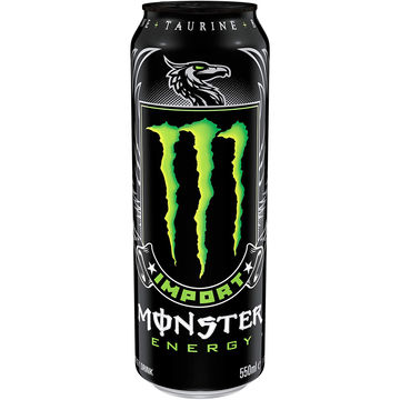 Black Monster Energy drink can with green claw marks logo.