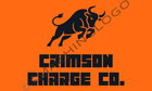 Black bull logo above orange text 