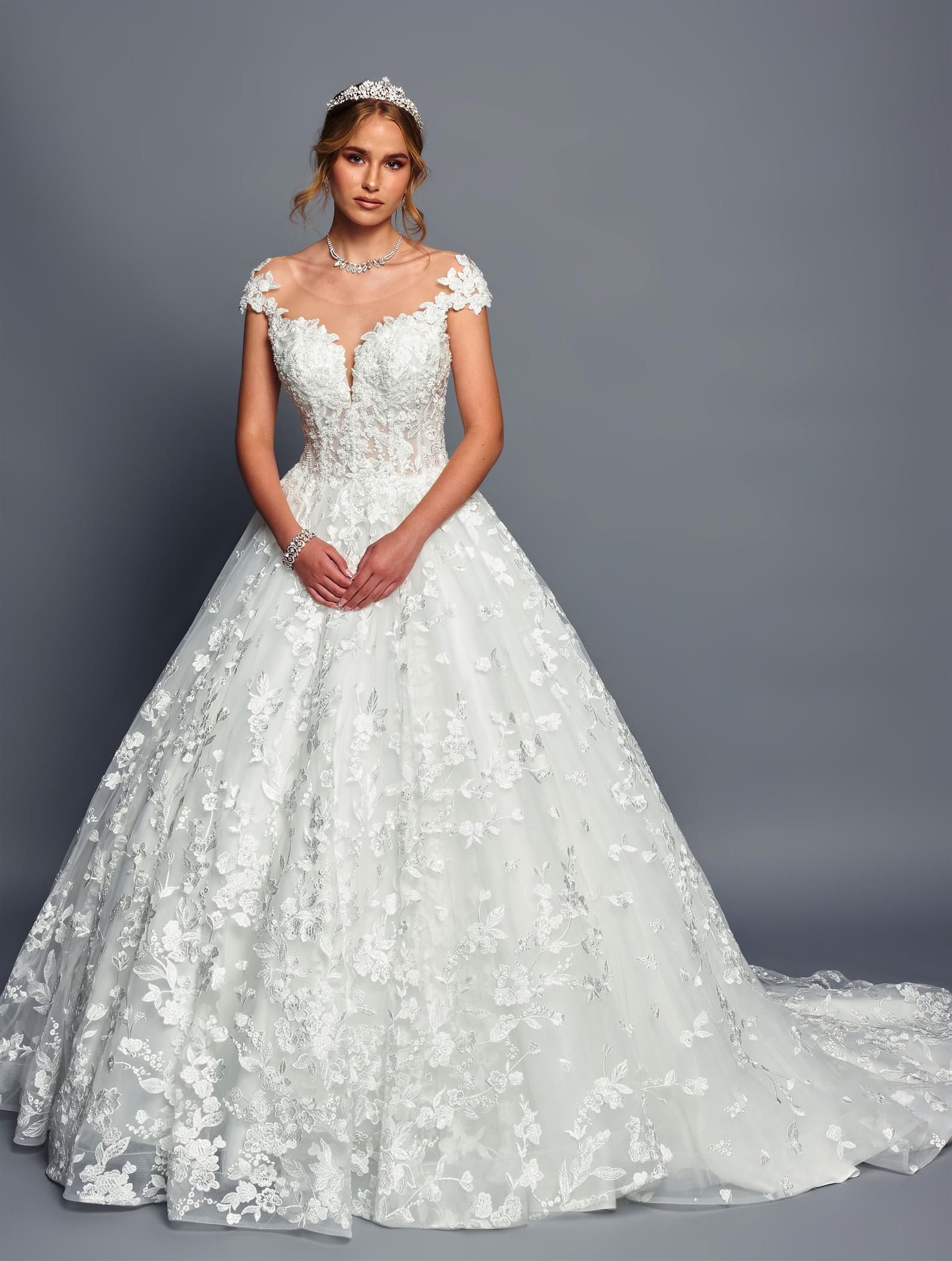 BL584DK-Heavenly Grace Cap-Sleeve Ball Gown