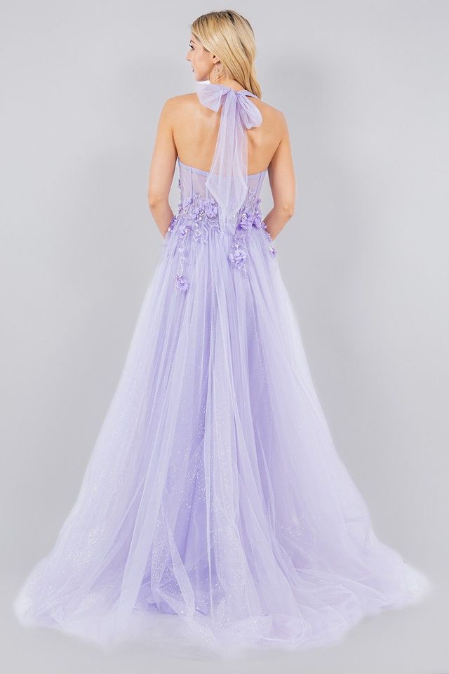 strapless open back dress Purple Side Halter Tulle Dress – Shop Restyled main image 1