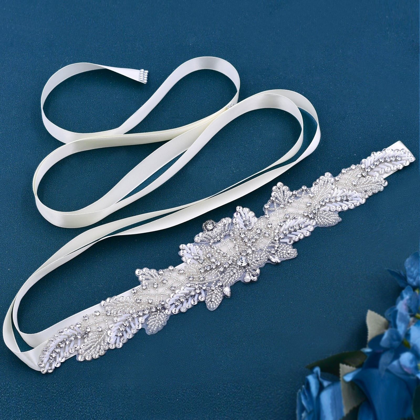 BRI124 Bohemian Bridal Belt Sash – Crystal Rhinestones & Pearls