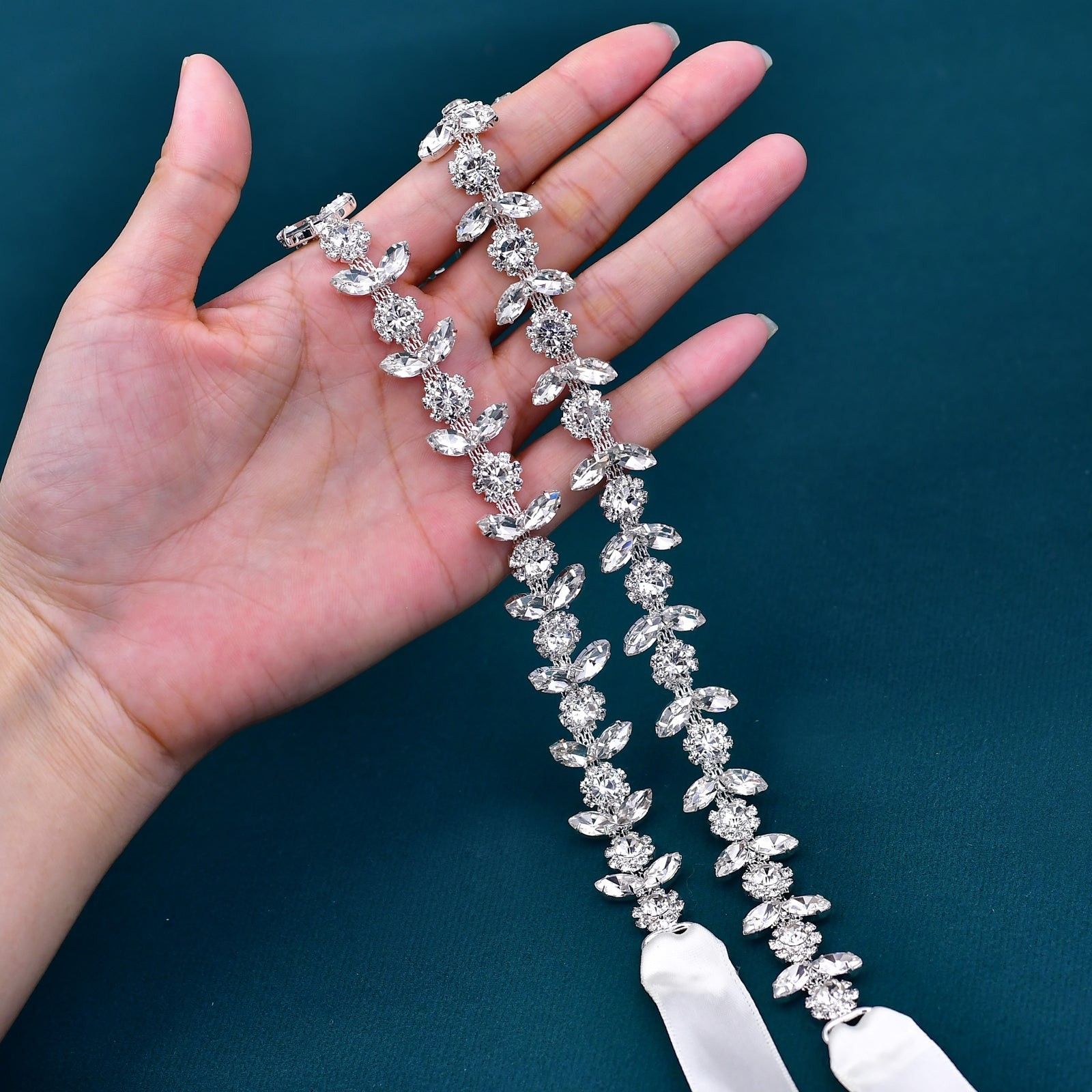 Crystal Grace Articulated Rhinestone Bridal Belt Sash