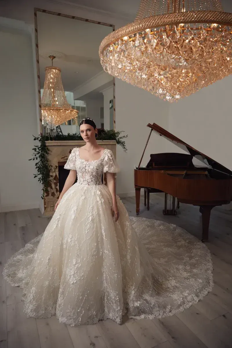 861C Valona 3D Floral Cathedral Ballgown