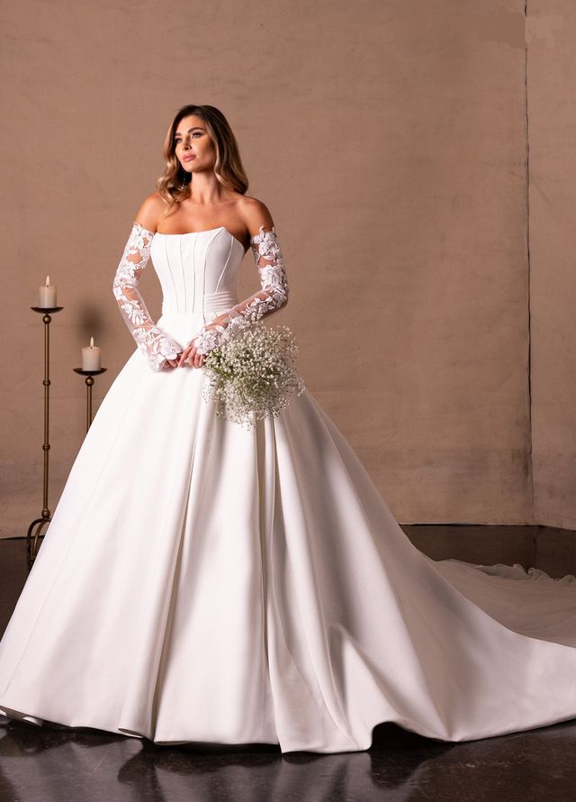 green emerald velvet dress Gorgeous Long A-line Sweetheart Satin Lace Tulle Wedding Dress with sl main image 1