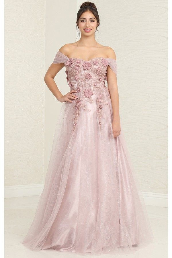 99018QR-Starlit Elegance Off-Shoulder A-Line Gown | Romantic Pearl Sparkle