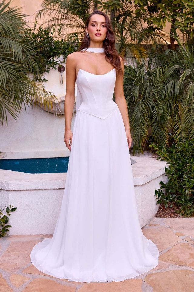 navy blue dress for baby girl Simple A-line Chiffon Slit Deep V-neck Backless Wedding Dresses, FC255 –  Dairy Bridal main image 0