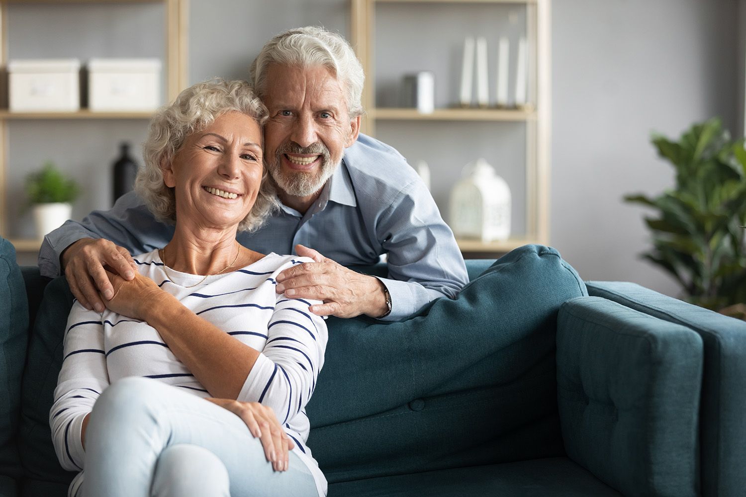 lady and man together in living room smiling happy
