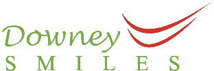 Downey Smiles logo with green text and a red smiling curve.