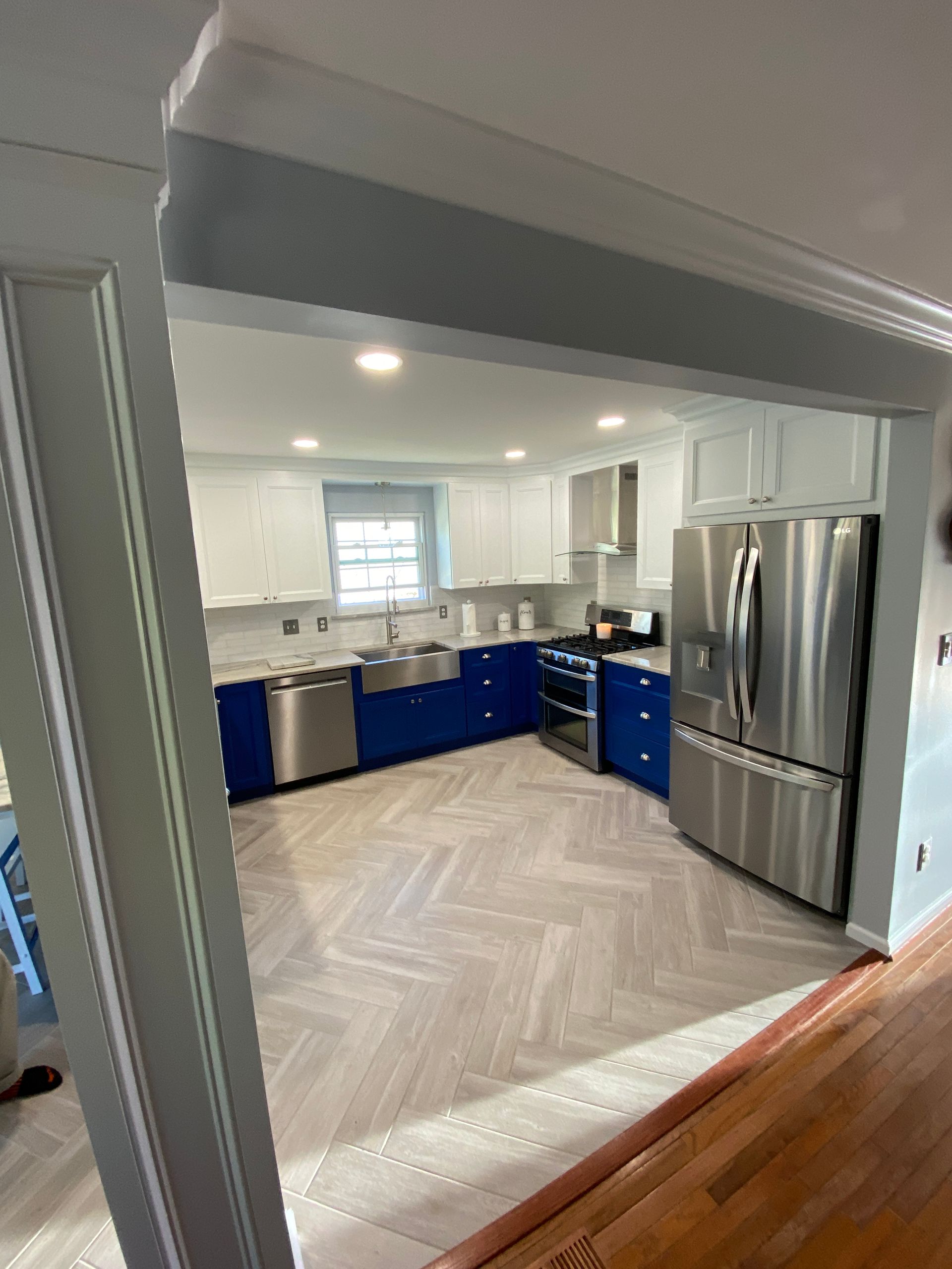 blue cabinet kitchen
