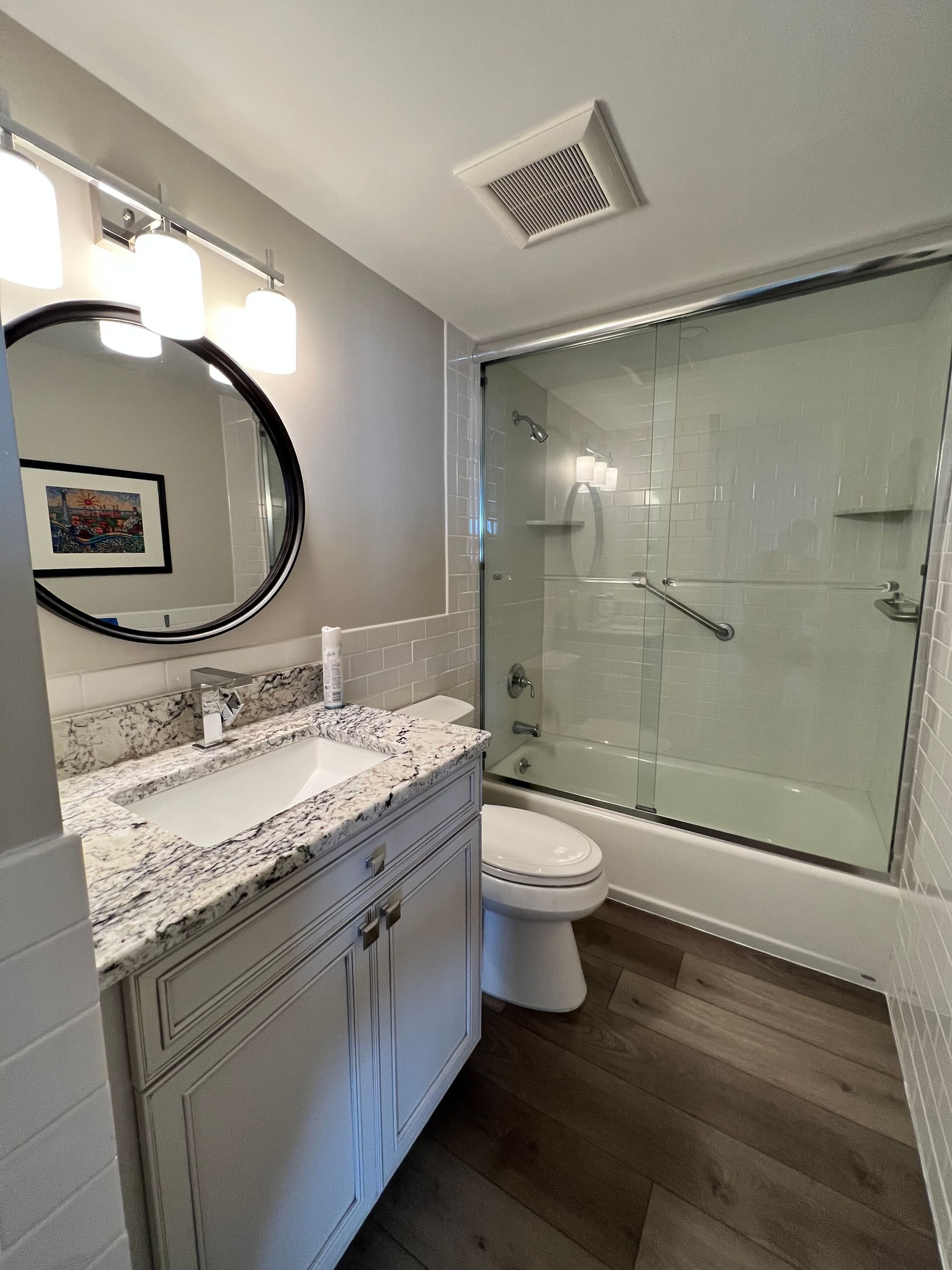 bathroom sink and shower