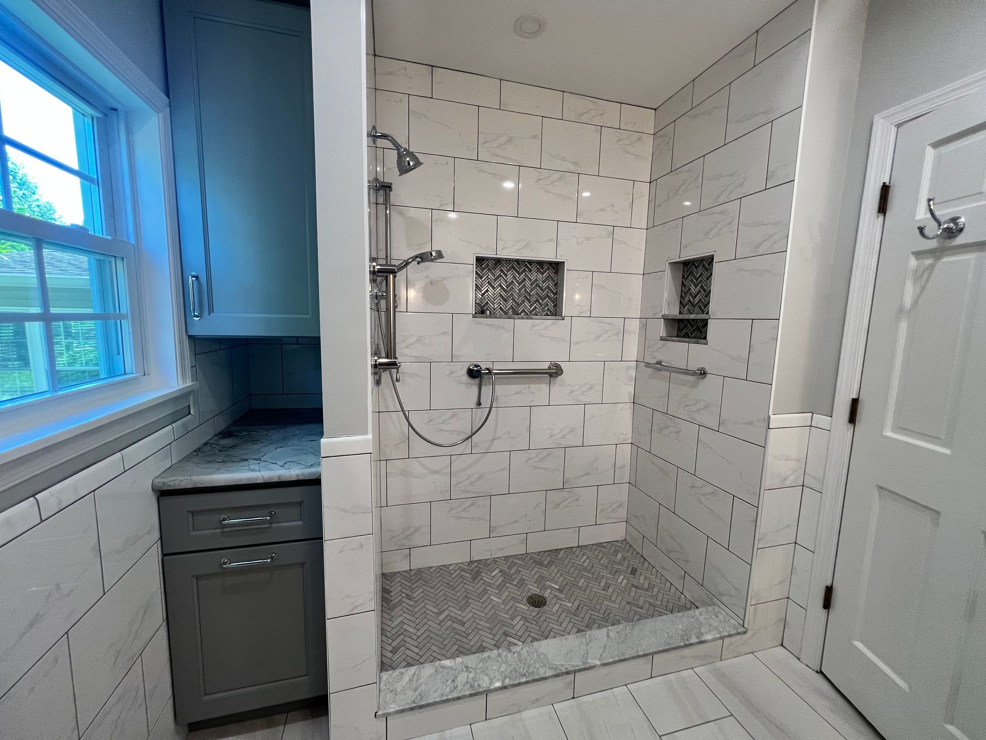 shower with an open window