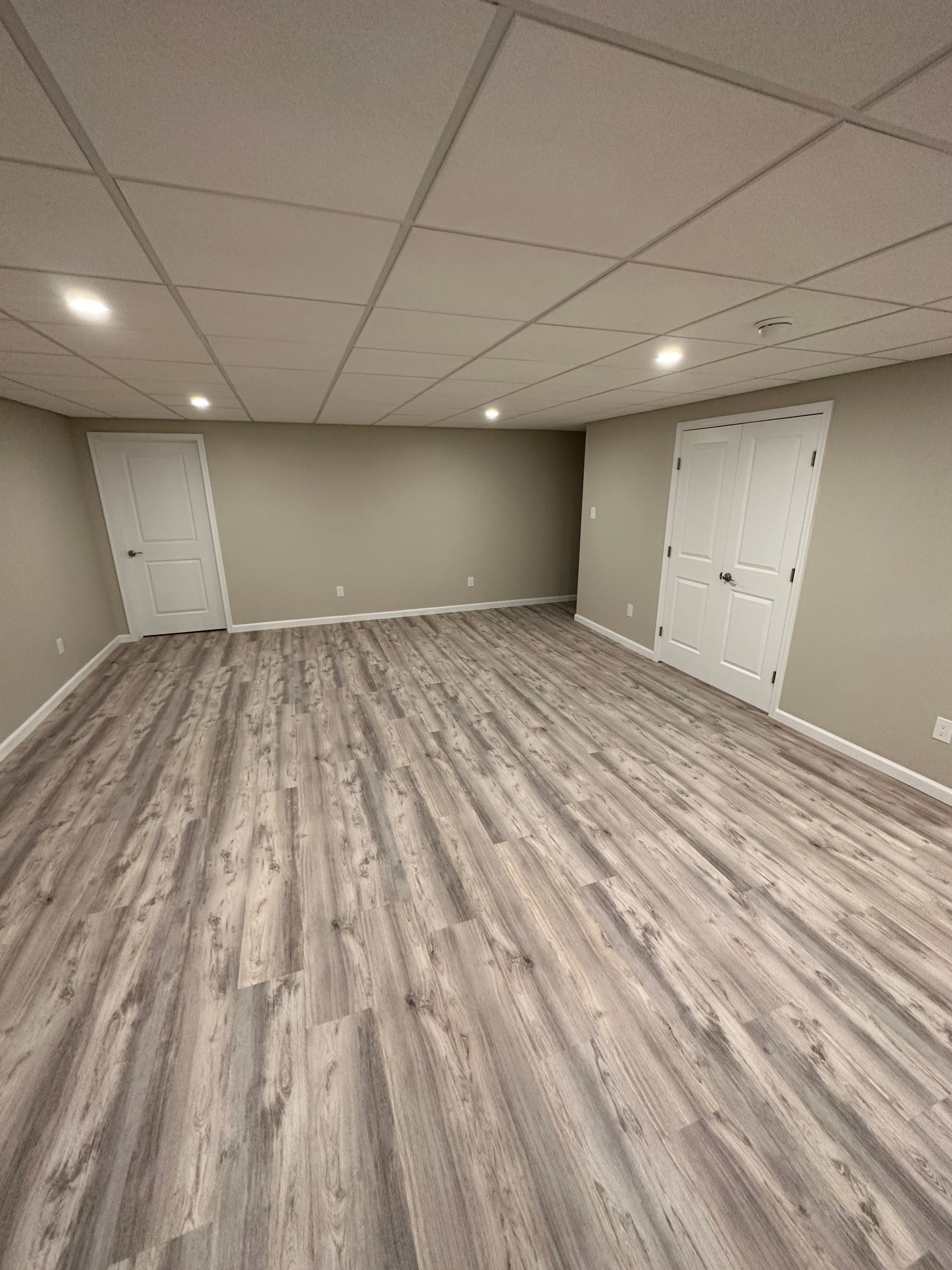 basement with wood floors
