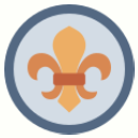 A yellow fleur-de-lis icon centered inside a light blue circle with a dark blue border.