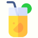 A flat-style illustration of a glass of yellow juice with a blue straw and a green lime slice garnish.