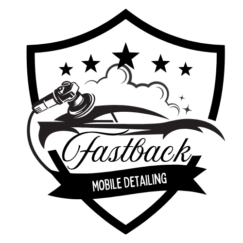 A black and white logo for a mobile detailing company.