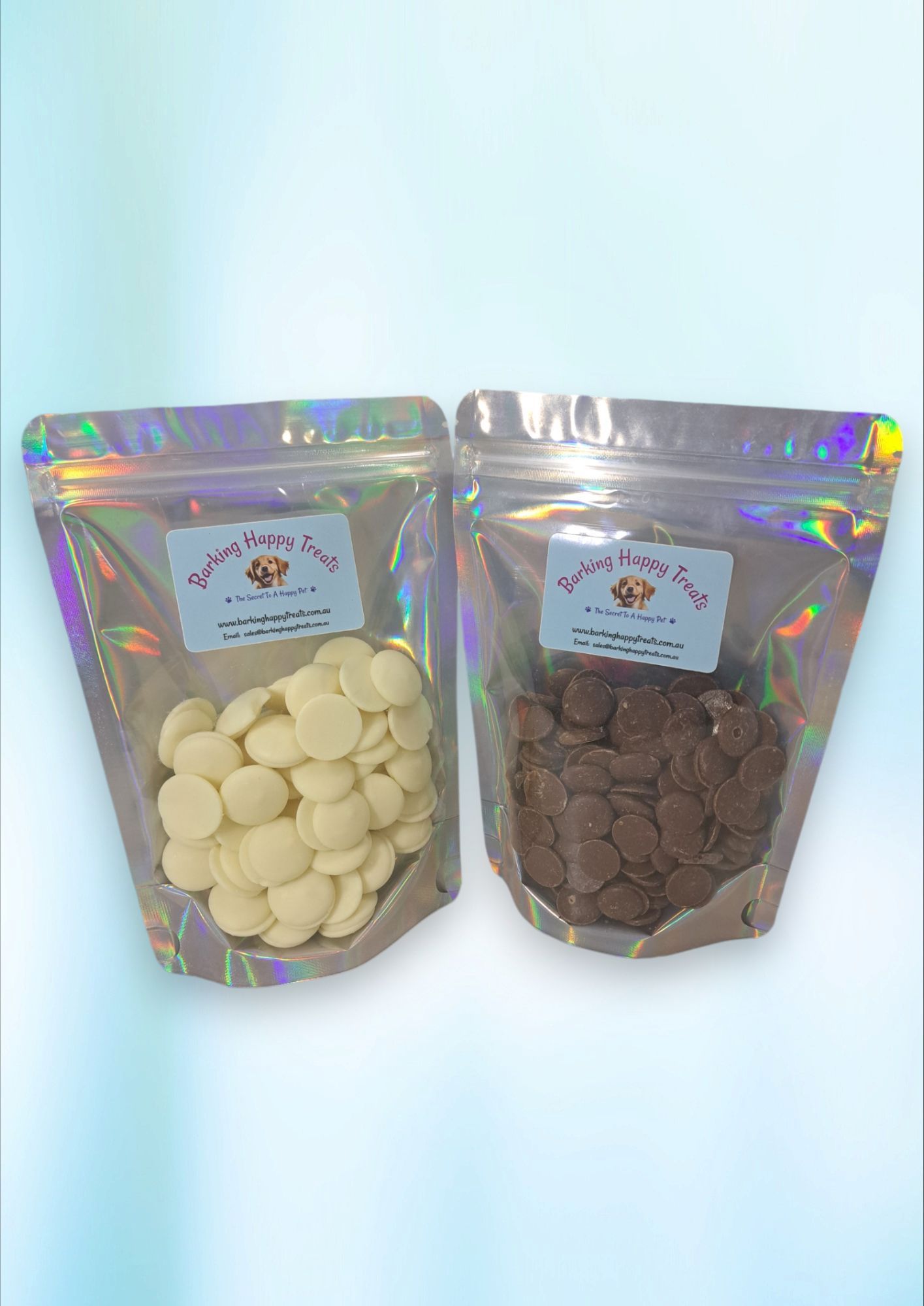 Two Bags Of Chocolate Chips, One White And One Dark — Barking Happy Treats In Collombatti, NSW
