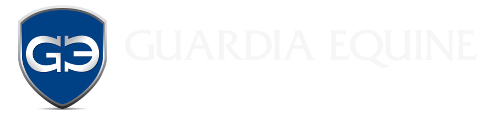 Logo for Guardia Equine: blue shield with white "GE" symbol and text "GUARDIA EQUINE" in white.