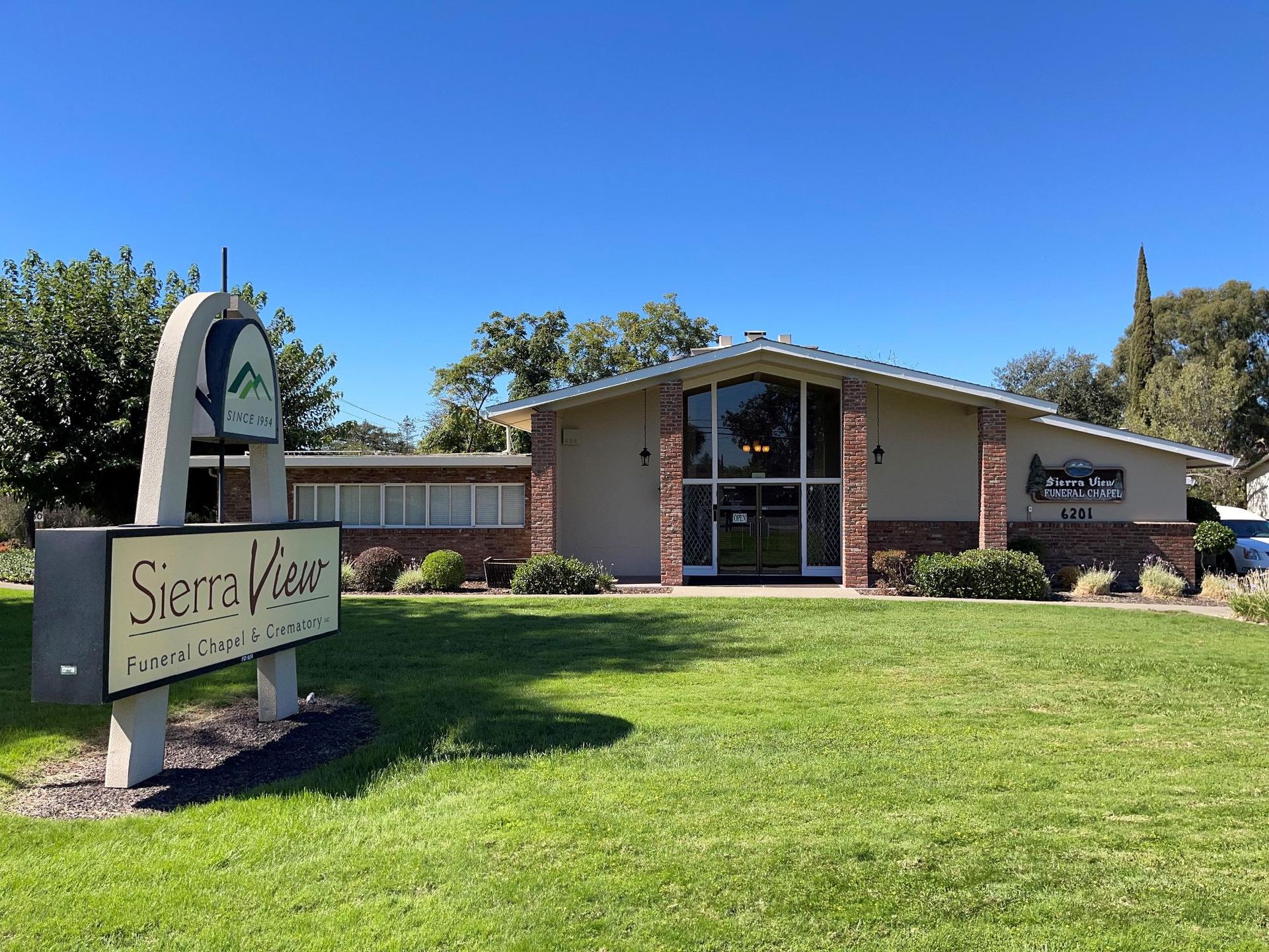 Exterior view of 
Sierra View Funeral Chapel and Crematory in Carmichael, CA