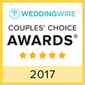 WeddingWire Couples' Choice Awards badge, 2017, with five gold stars on white background