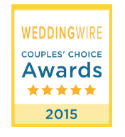 WeddingWire Couples’ Choice Awards badge, 2015, with five gold stars and blue text