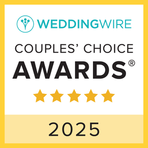 WeddingWire Couples’ Choice Awards badge with five stars and 2025 label