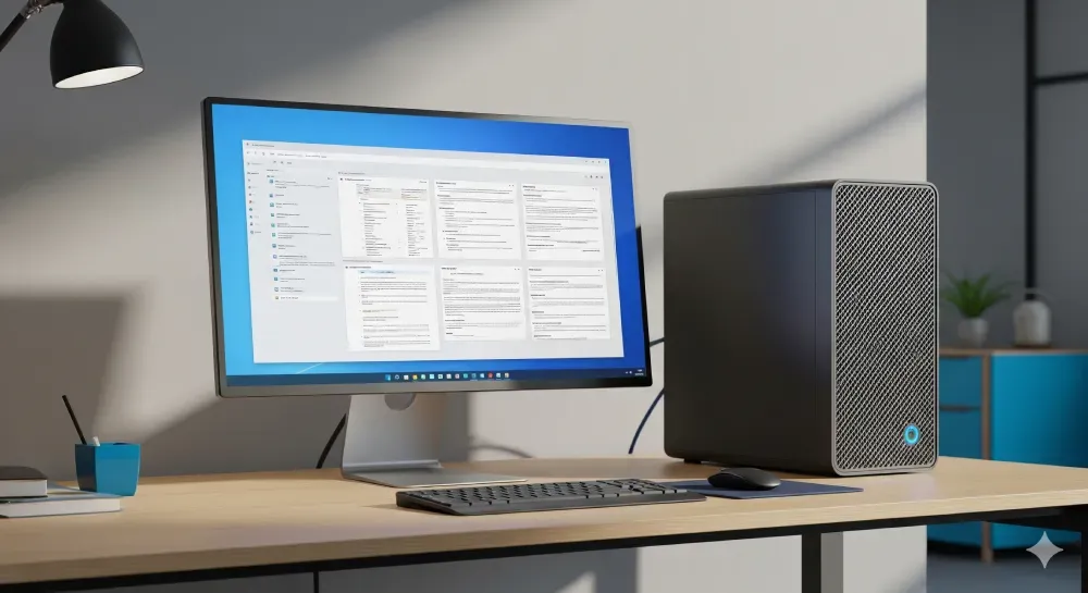Computador recondicionado com desempenho eficiente e design moderno, perfeito para uso em escritório