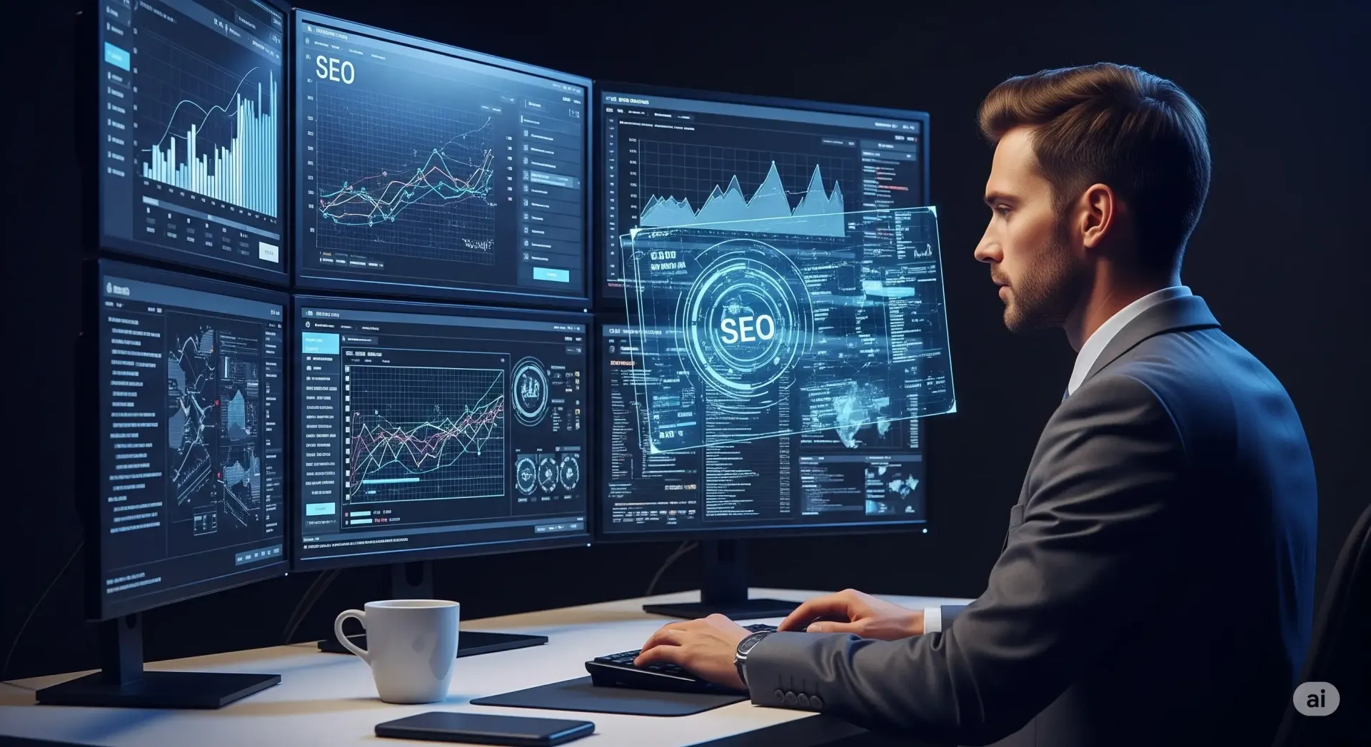 Consultoria digital com dashboards e gráficos estratégicos para análise SEO avançada