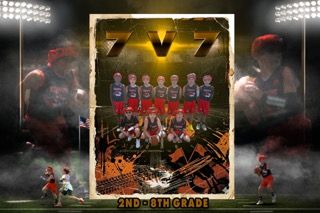 Youth sports team poster with a group portrait, stadium lights, smoke, and bold “2ND-8TH GRADE” text.