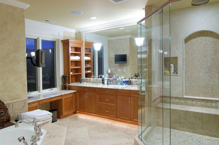 bathroom with glass shower door