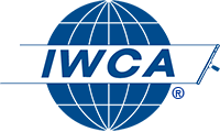 IWCA logo with blue globe, white grid lines, and bold blue letters on white background