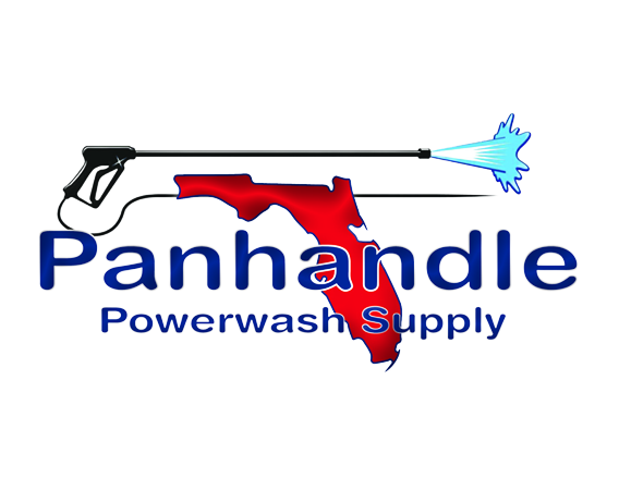 Panhandle Powerwash Supply logo with a red Florida outline and blue power-wash spray