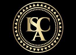 Gold ISA monogram logo with decorative circular border on a black background