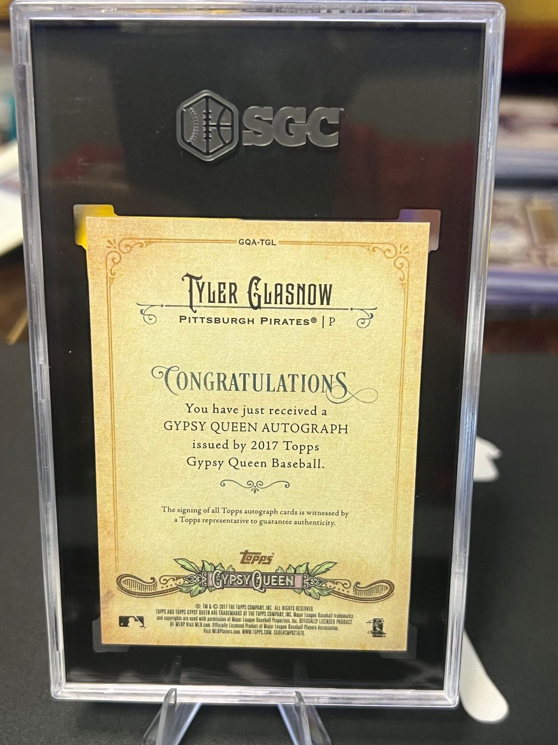 2017 Topps Gypsy Queen Tyler Glasnow Rookie Auto SGC Gem Mint 10 Auto and Card