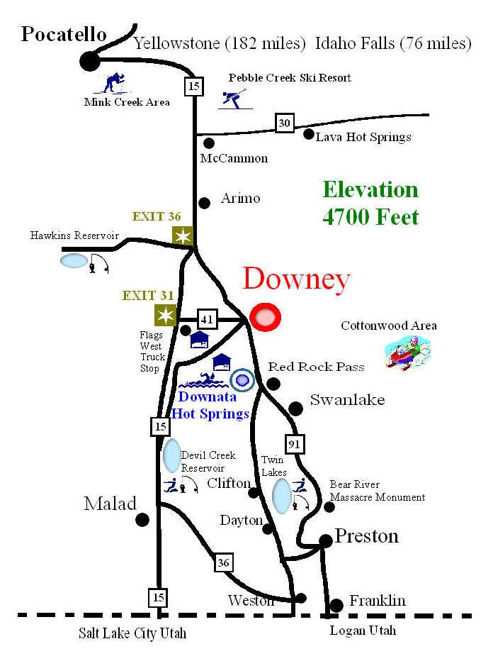 Travel map to Downata Hot Springs in Idaho