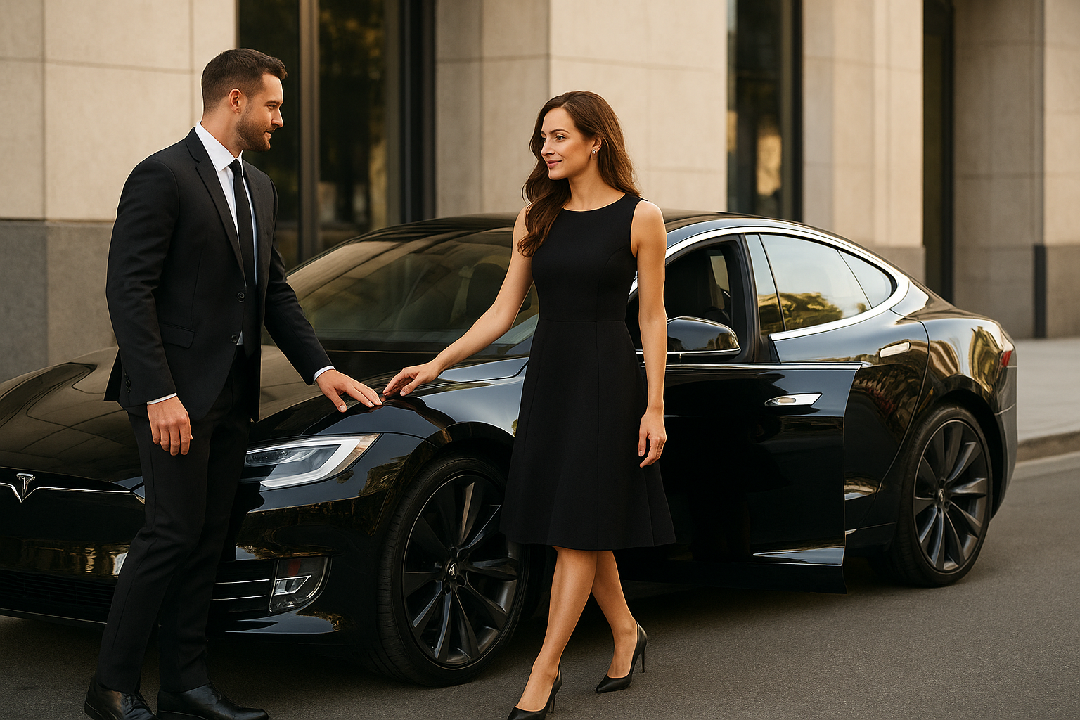 Tesla Model S; couple travels in luxury sedan. Not the family SUV