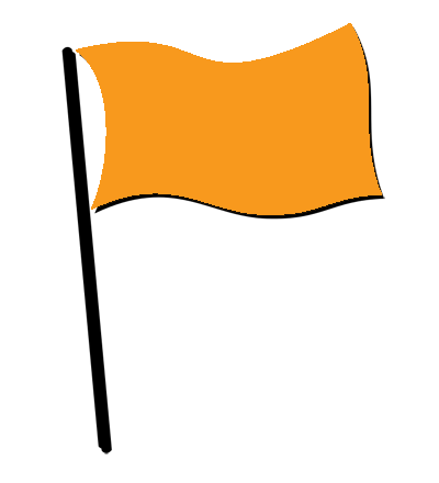 A cartoon drawing of an orange flag on a black pole.